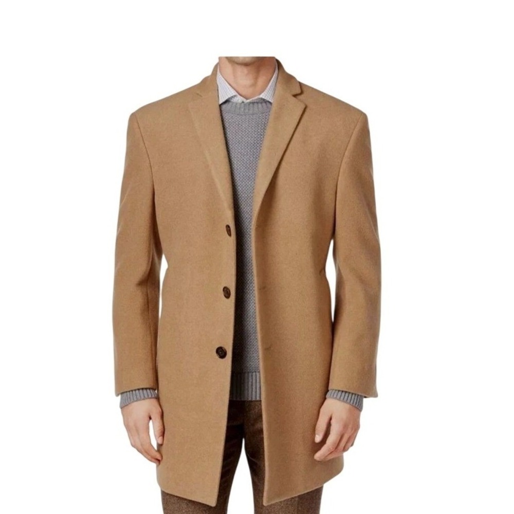Calvin Klein NWT Mens Camel Wool Blend Overcoat Top Coat 44REG